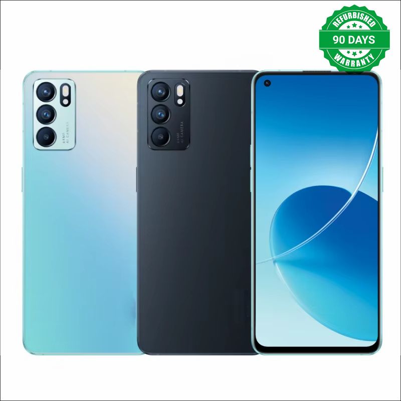 Refurbished Original OPPO Reno 6 5G Mobile Phone 6.43" AMOLED 90Hz MT6877 64MP Rear Camera 4300mAh Android 11 Bulk Used Phones