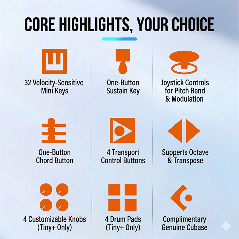 MiDiPLUS TINY + mini MIDI keyboard 32 velocity sensitive keys Support wireless/USB connection portable sequencer