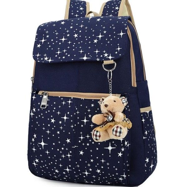 Three-Piece Preppy Cotton Canvas Travel Backpack For Student Books