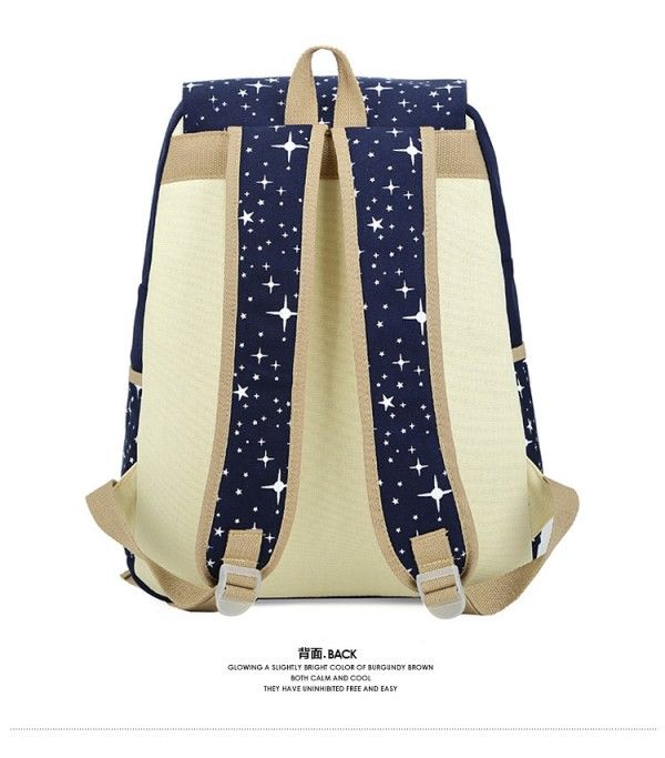 Three-Piece Preppy Cotton Canvas Travel Backpack For Student Books