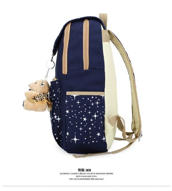 Three-Piece Preppy Cotton Canvas Travel Backpack For Student Books