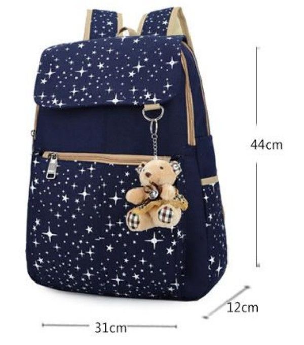 Three-Piece Preppy Cotton Canvas Travel Backpack For Student Books