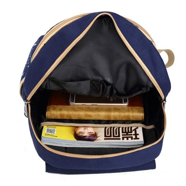 Three-Piece Preppy Cotton Canvas Travel Backpack For Student Books