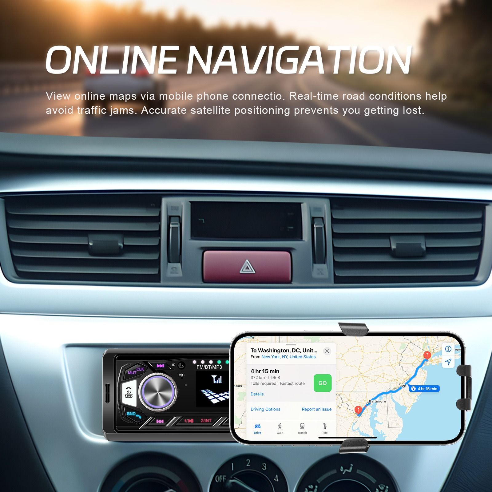 Single Din Bluetooth MP3 Car Stereo with Mobile Cradles and Remote Control, Compatible with Most Car Systems (CDC-1853)