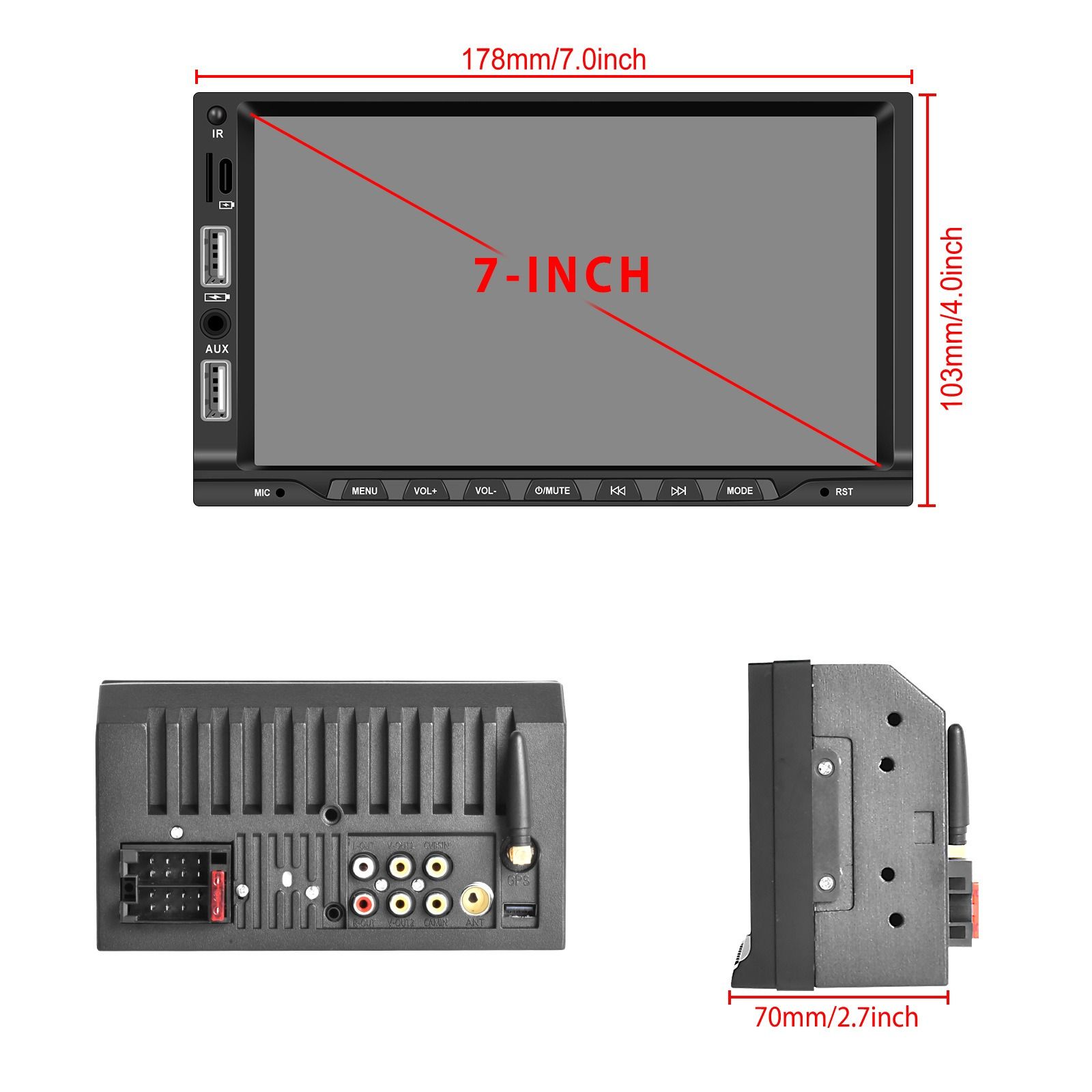 7-inch 2Din Full HD Car Stereo with Wireless MP5 Carplay, HD Screen, Bluetooth 5.1Low Latency Connection, Extendable Functions for Your Car, 7060D