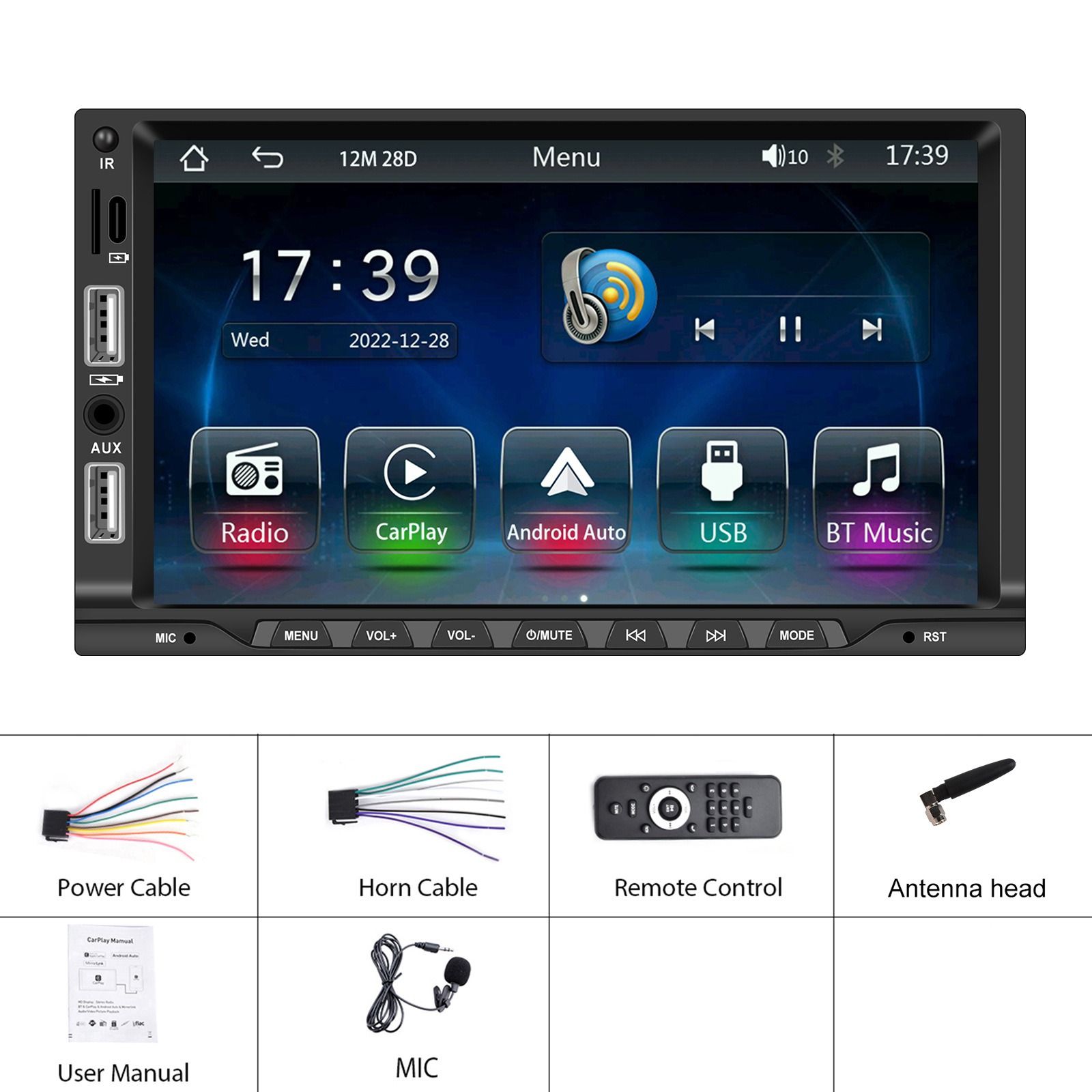 7-inch 2Din Full HD Car Stereo with Wireless MP5 Carplay, HD Screen, Bluetooth 5.1Low Latency Connection, Extendable Functions for Your Car, 7060D