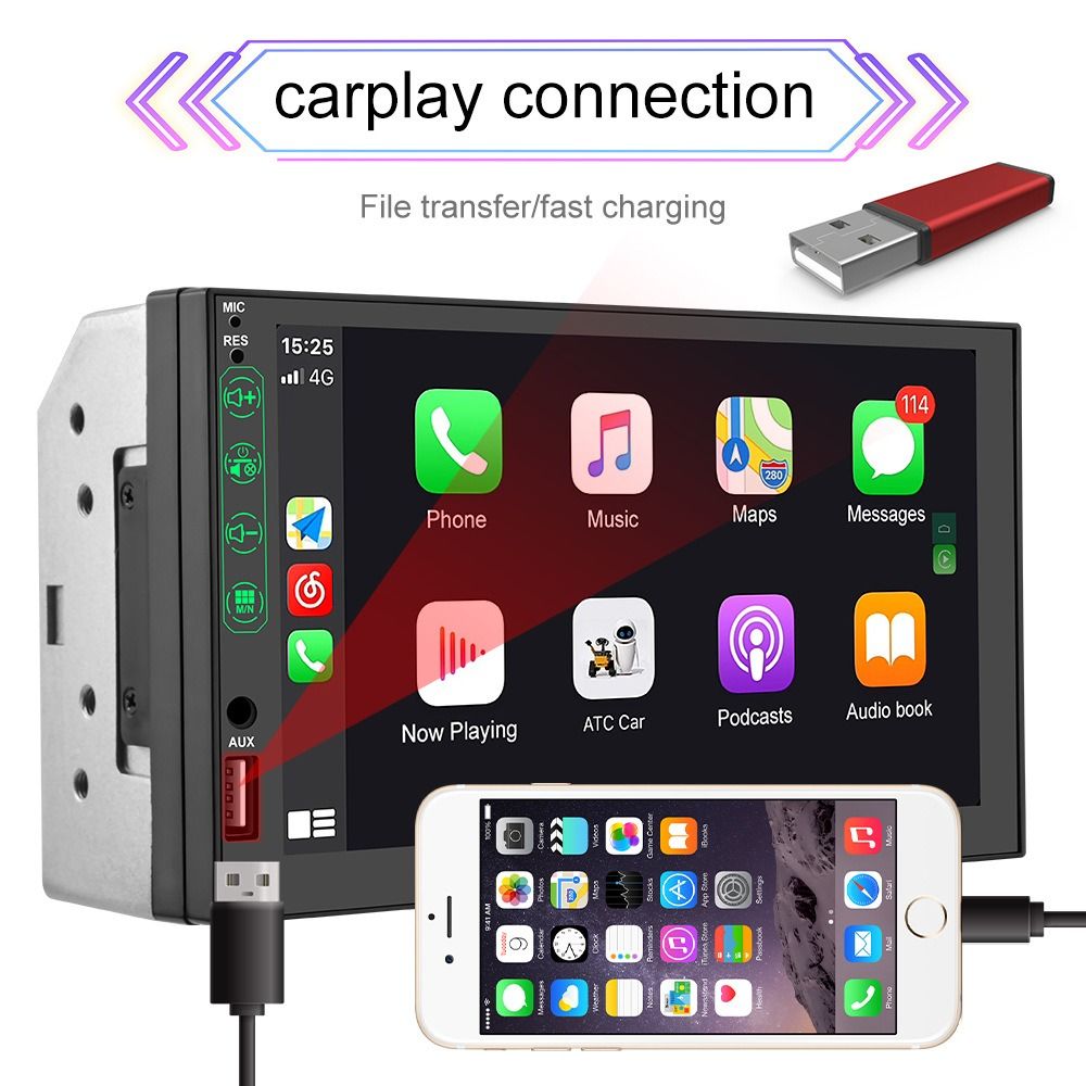Pingxu 7inch 2Din HD Capacitive Screen MP5 Car Player Stereo Head Unit with Wireless Connectivity Apple CarPlay Mobile Interconnection All-in-one Player,Q3515