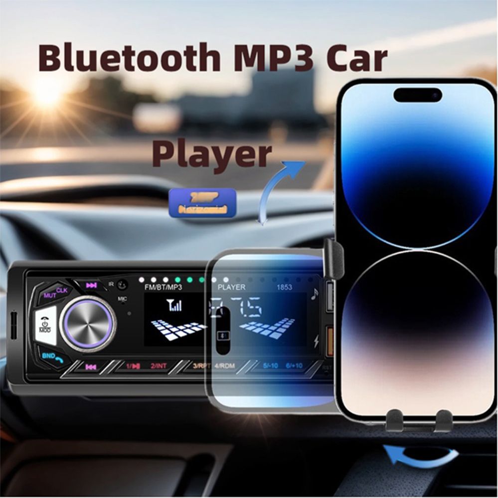 Single Din Bluetooth MP3 Car Stereo with Mobile Cradles and Remote Control, Compatible with Most Car Systems (CDC-1853)