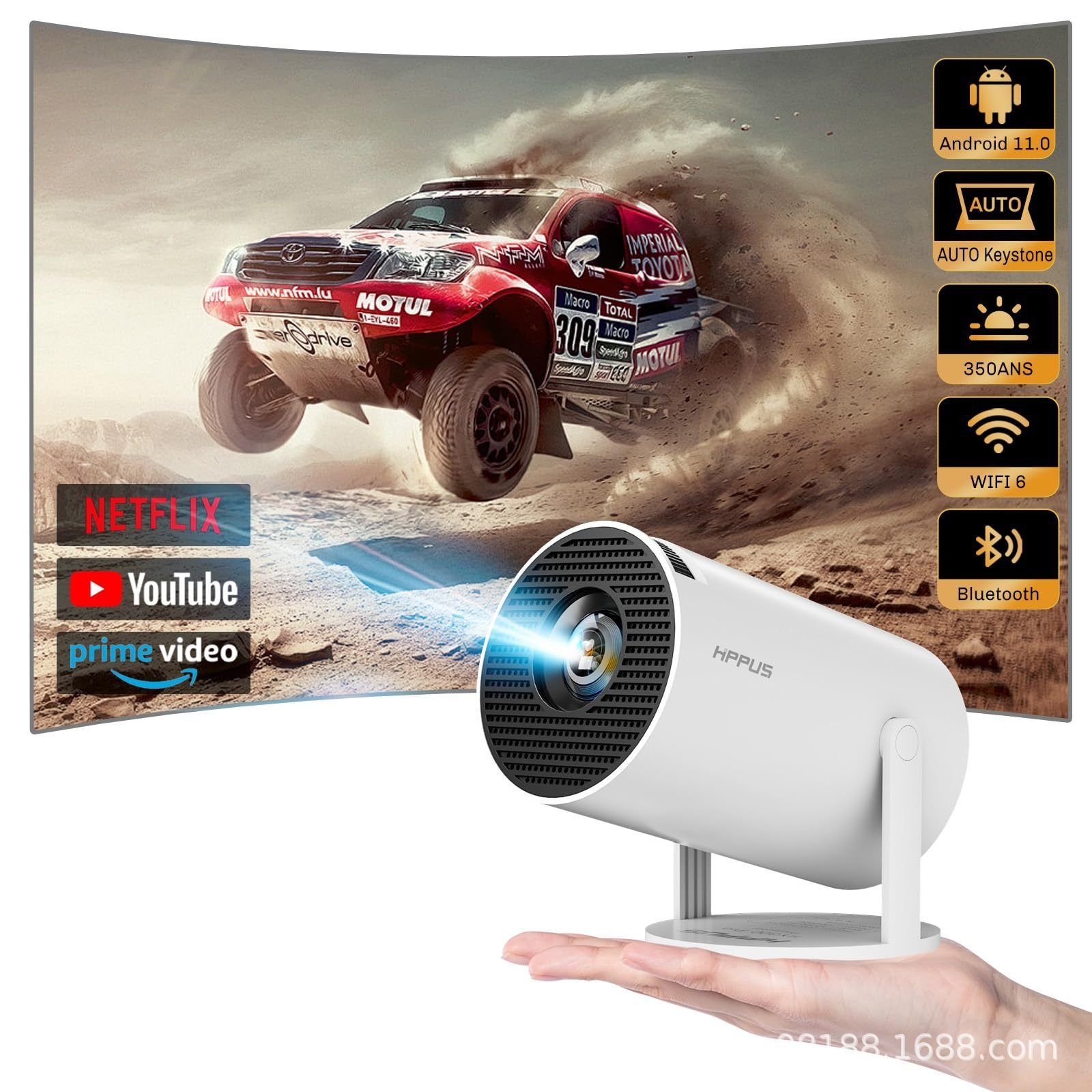 Pingxu Portable Android 11 Smart Projector - 160 ANSI HD 720P, WiFi 6, 5W Stereo Sound | Holiday Gift Idea for Home & Parties (White)