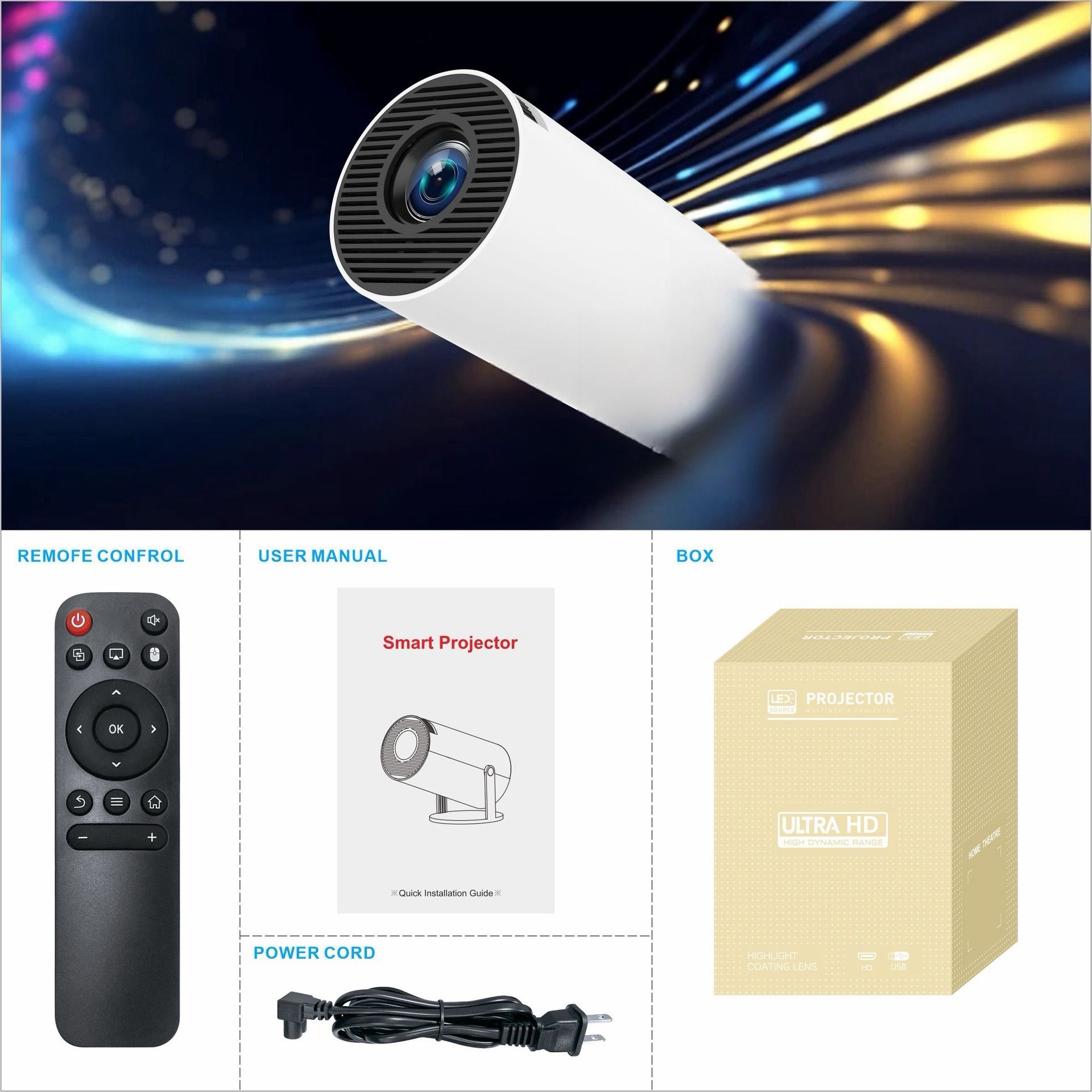 Pingxu Portable Android 11 Smart Projector - 160 ANSI HD 720P, WiFi 6, 5W Stereo Sound | Holiday Gift Idea for Home & Parties (White)