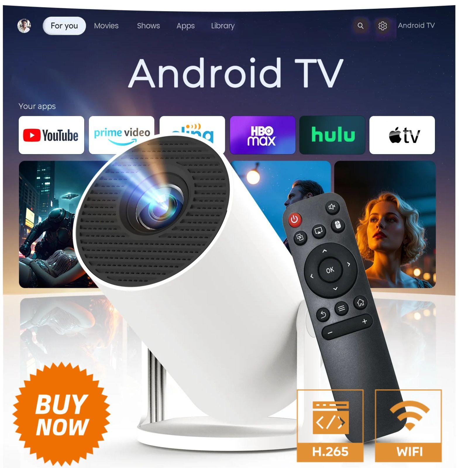 Pingxu Portable Android 11 Smart Projector - 160 ANSI HD 720P, WiFi 6, 5W Stereo Sound | Holiday Gift Idea for Home & Parties (White)