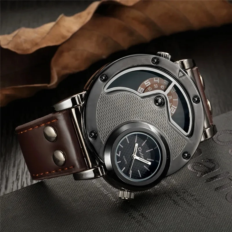 Oulm Designer Brand Luxury Watches For Men Dual Time Quartz Watch Casual Man Leather Watch Sport Male Clock relogio masculino