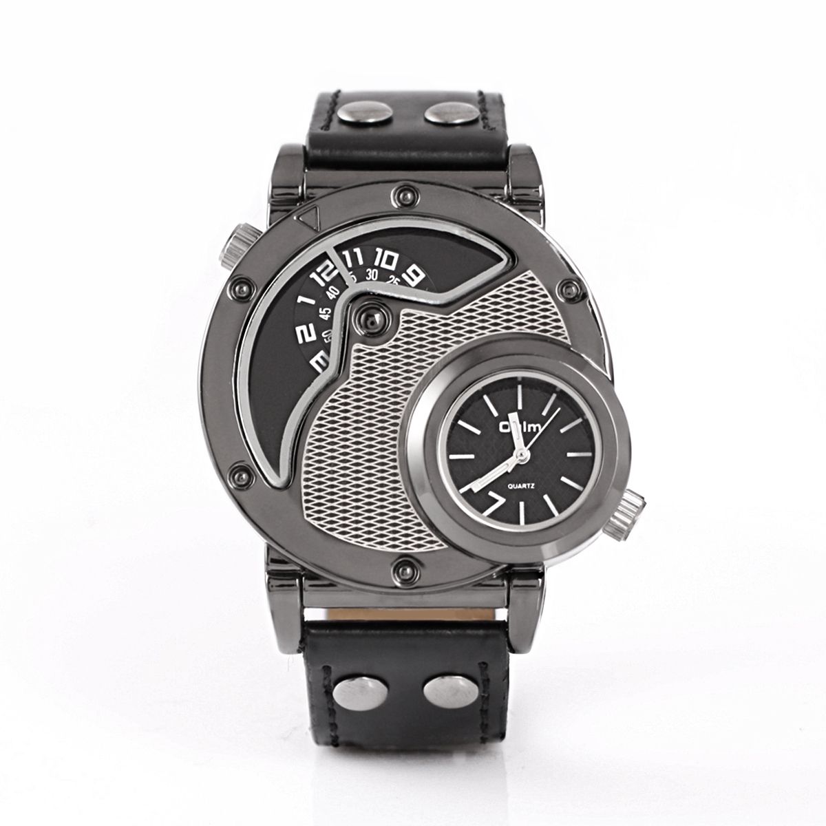 Oulm Designer Brand Luxury Watches For Men Dual Time Quartz Watch Casual Man Leather Watch Sport Male Clock relogio masculino