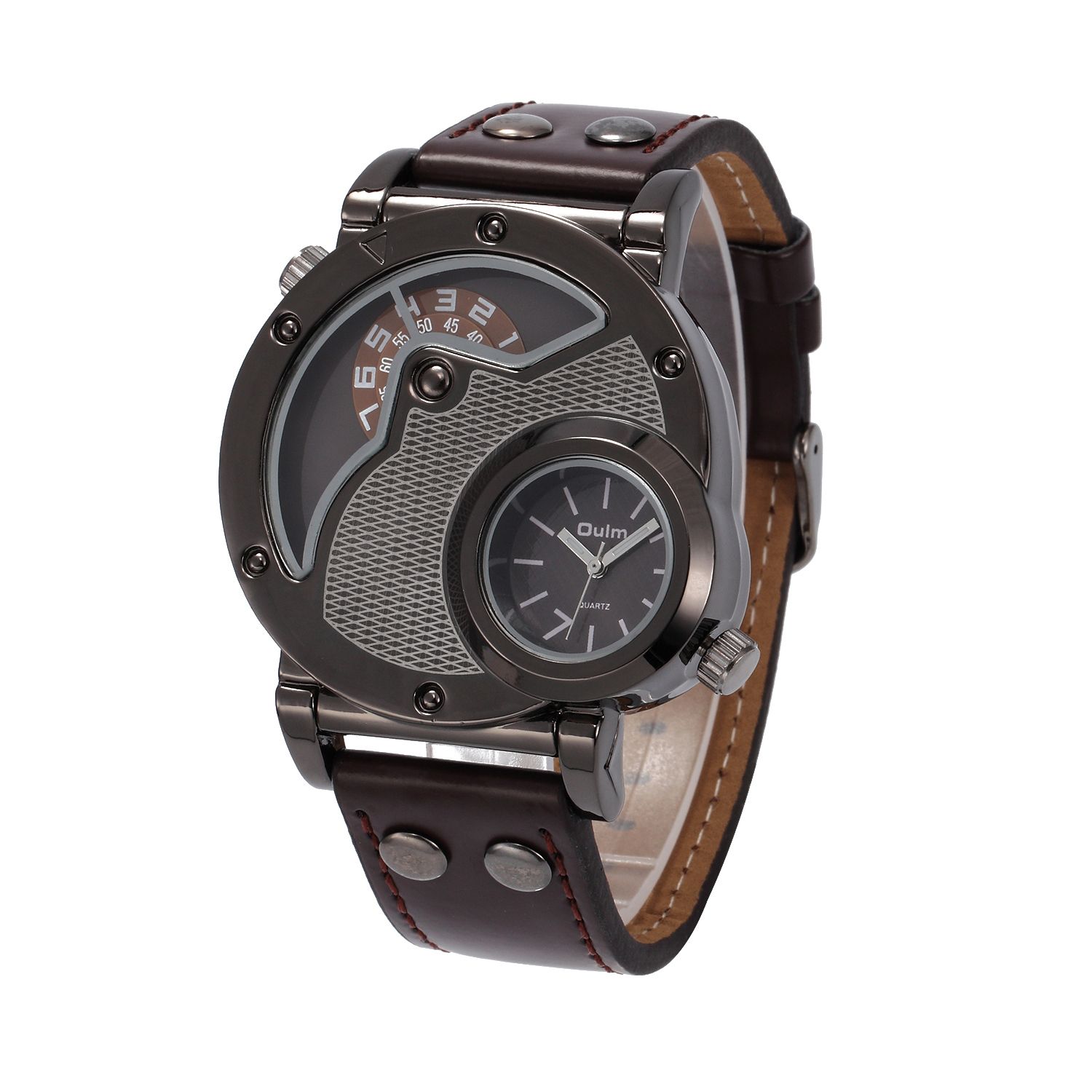 Oulm Designer Brand Luxury Watches For Men Dual Time Quartz Watch Casual Man Leather Watch Sport Male Clock relogio masculino