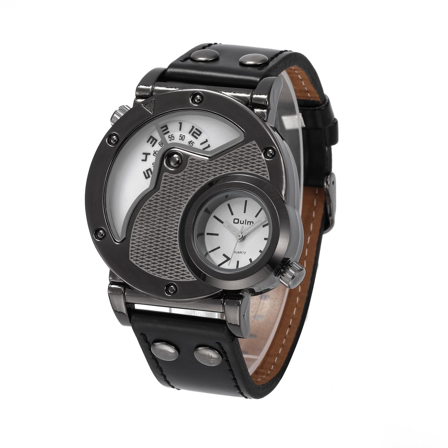 Oulm Designer Brand Luxury Watches For Men Dual Time Quartz Watch Casual Man Leather Watch Sport Male Clock relogio masculino