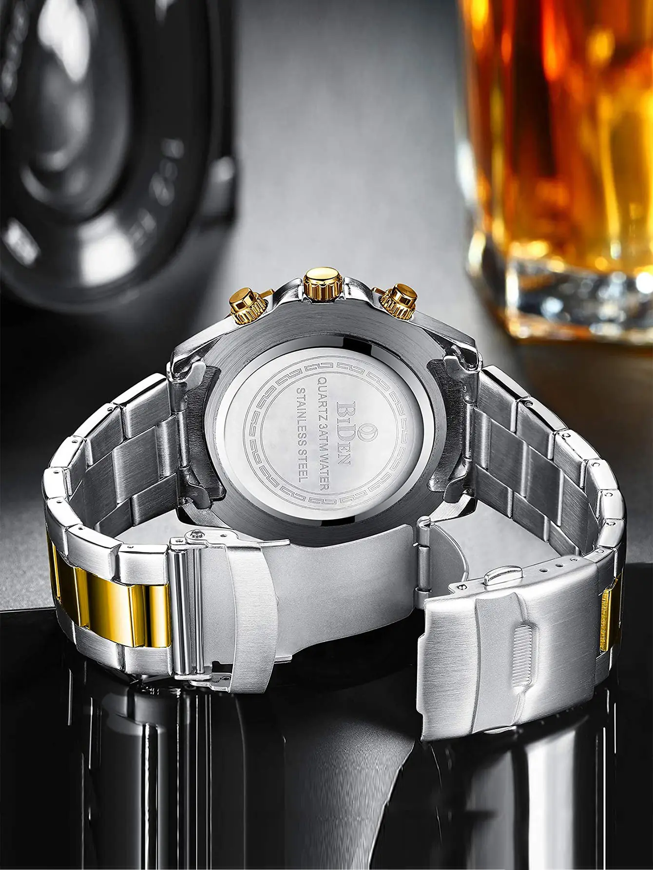 BIDEN Brand Mens Chronograph Stainless Steel Strap Waterproof Date Quartz Movement Watch Business Casual Wrist Watches Luxury Gift