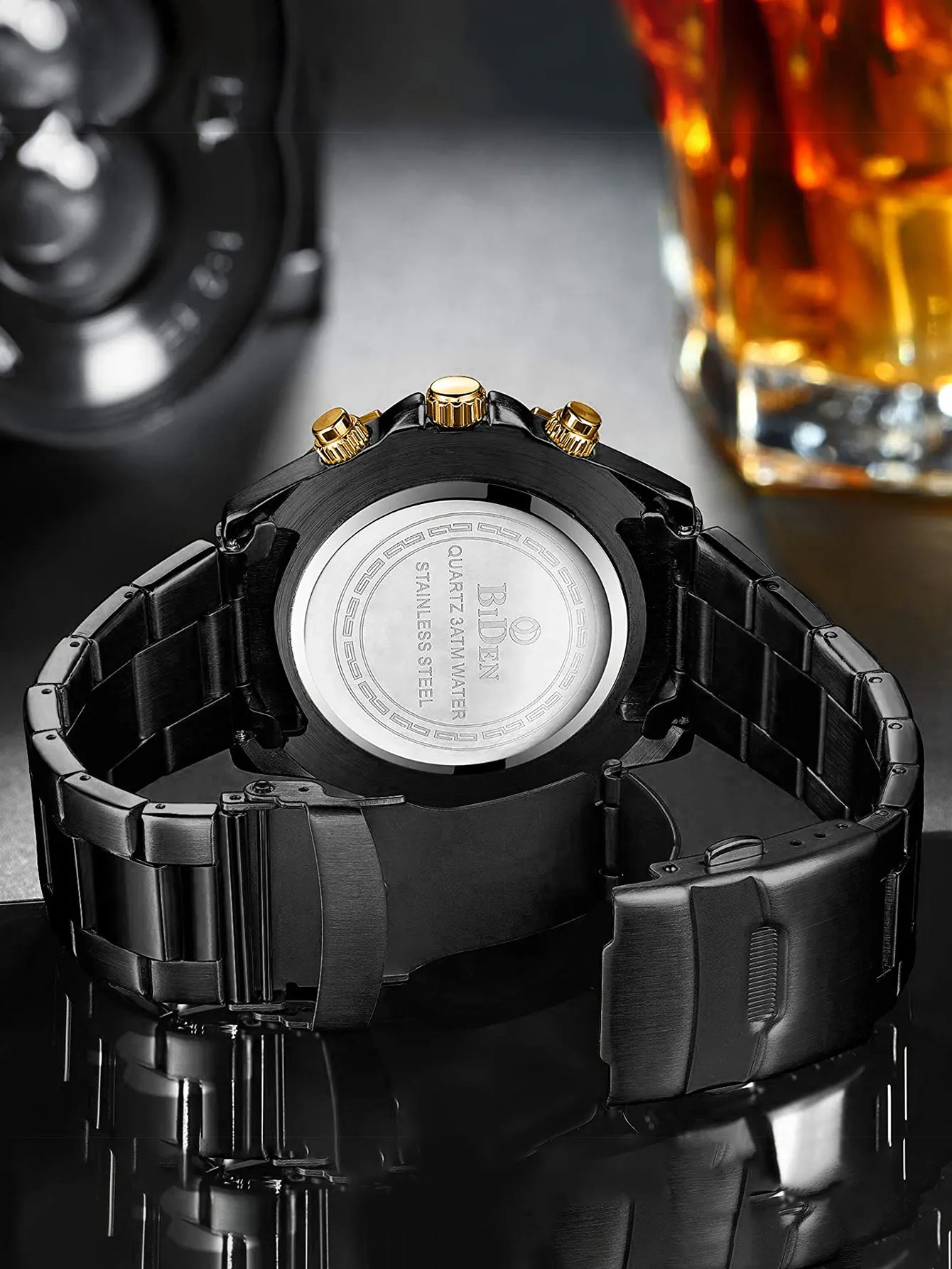 BIDEN Brand Mens Chronograph Stainless Steel Strap Waterproof Date Quartz Movement Watch Business Casual Wrist Watches Luxury Gift