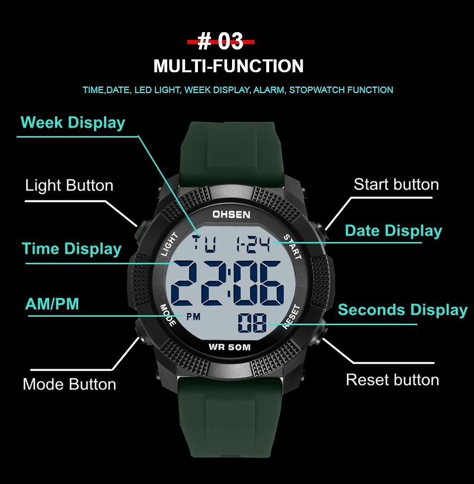Outdoor Sport Watch for Men G Style Digital Mens Watches 50M Waterproof Red Hombre Male Tactical Electronic Wristwatch Gifts