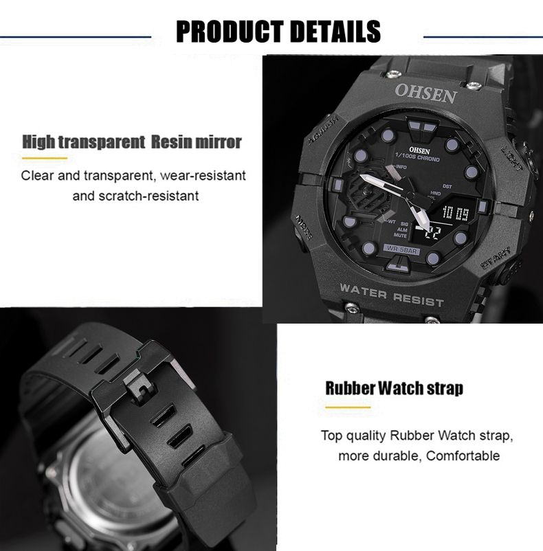 Outdoor Sport Digital Watches for Men Black Silicone Waterproof Tactical Electronic Men's Quartz Watch Fashion relogio masculino