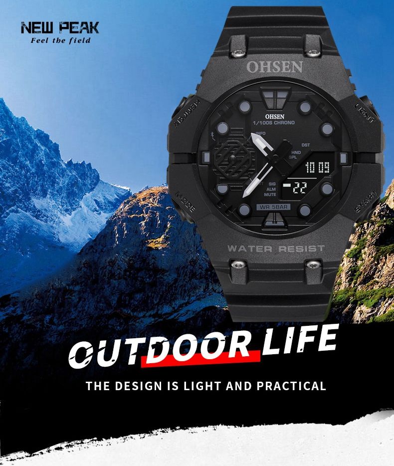 Outdoor Sport Digital Watches for Men Black Silicone Waterproof Tactical Electronic Men's Quartz Watch Fashion relogio masculino