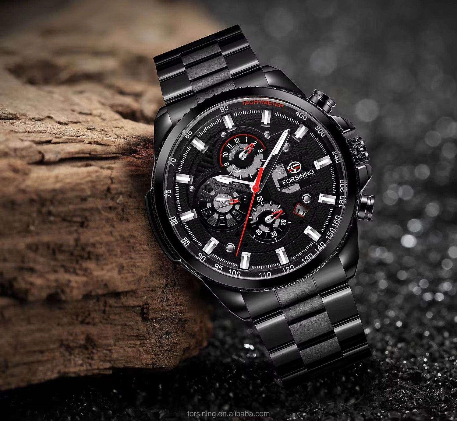 Forsining Three Dial Calendar Stainless Steel Men Mechanical Automatic Wrist Watches Top Brand Luxury Military Sport Male Clock