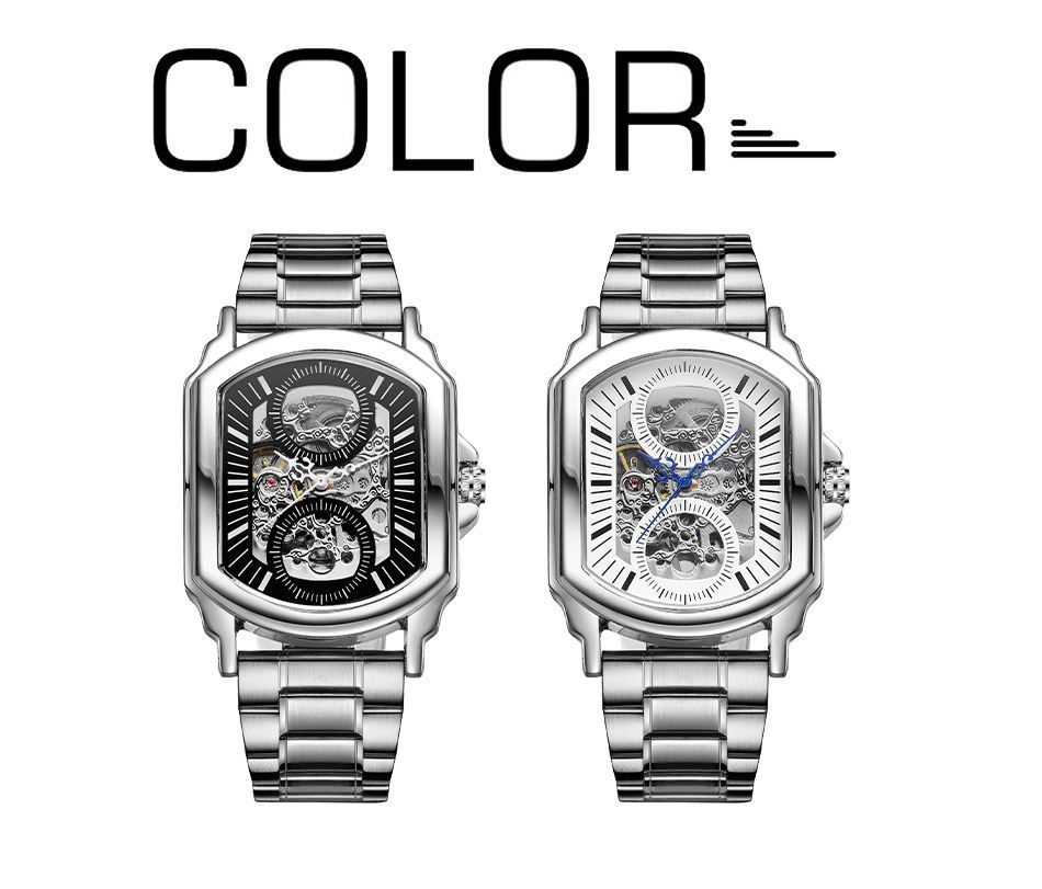 WINNER Original Factory Rectangle Stainless Steel Strap Skeleton Large Man Watch Automatic Movement Mechanical Clock Male Wristwatches