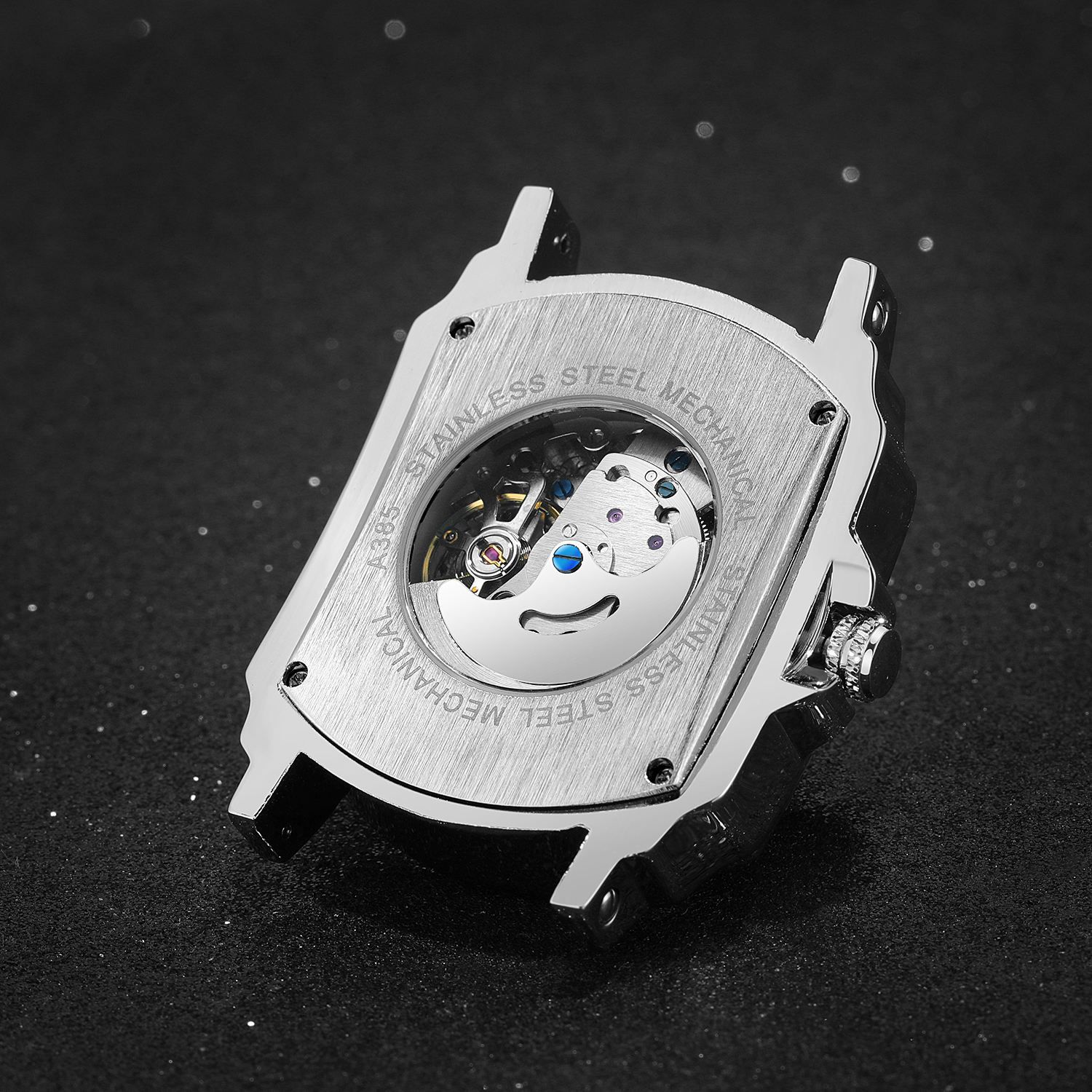 WINNER Original Factory Rectangle Stainless Steel Strap Skeleton Large Man Watch Automatic Movement Mechanical Clock Male Wristwatches