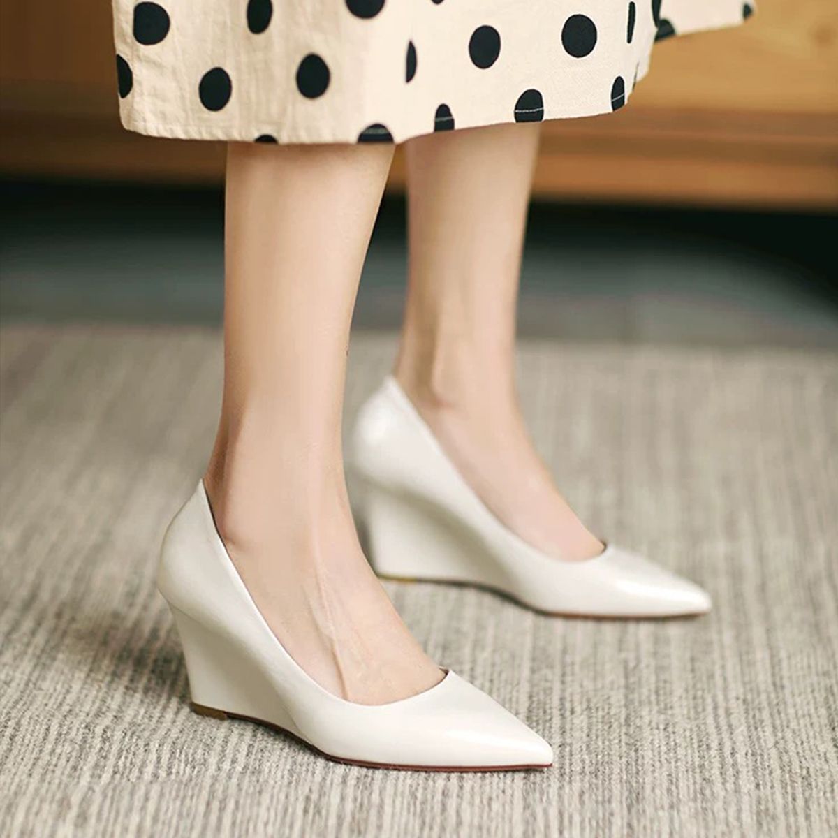 Women's Ivory Floral Wedge Wedding Shoes - Platform Bridal Heels with Pearl Ankle Strap, Elegant Lace Flower Design, Perfect for Brides at Modern City Weddings