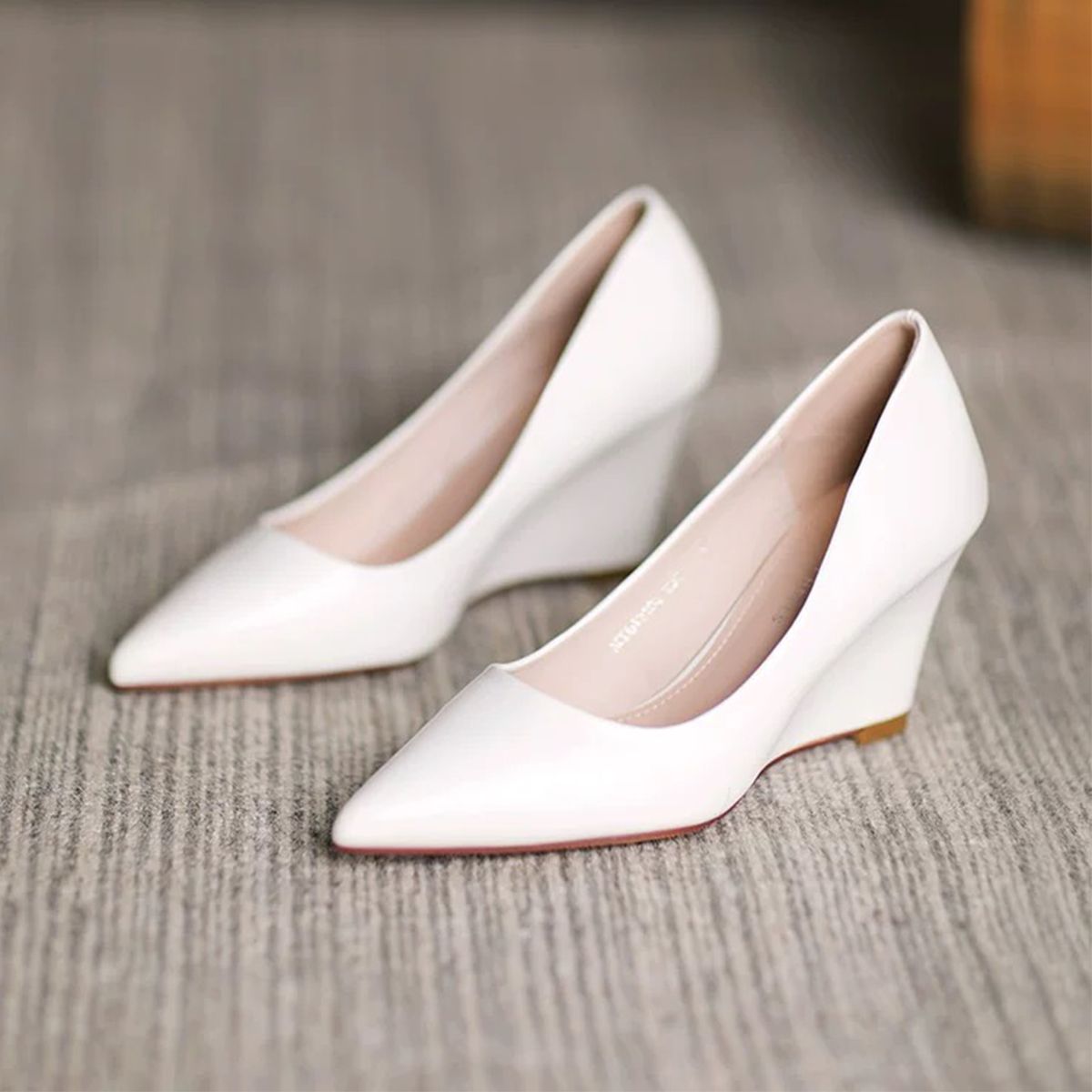 Women's Ivory Floral Wedge Wedding Shoes - Platform Bridal Heels with Pearl Ankle Strap, Elegant Lace Flower Design, Perfect for Brides at Modern City Weddings