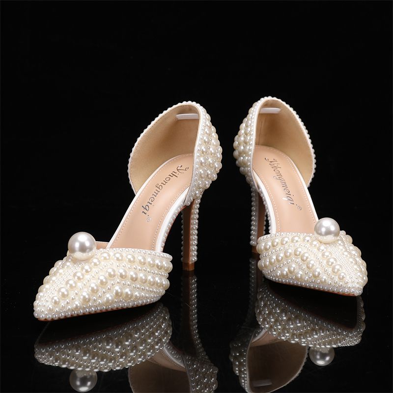 Women's Pearl High Heels and Clutch Set – Pointed Toe Stiletto Bridal Pumps with Matching Beaded Purse for Wedding, Engagement & Formal Events