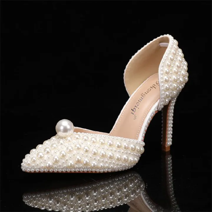 Women's Pearl High Heels and Clutch Set – Pointed Toe Stiletto Bridal Pumps with Matching Beaded Purse for Wedding, Engagement & Formal Events