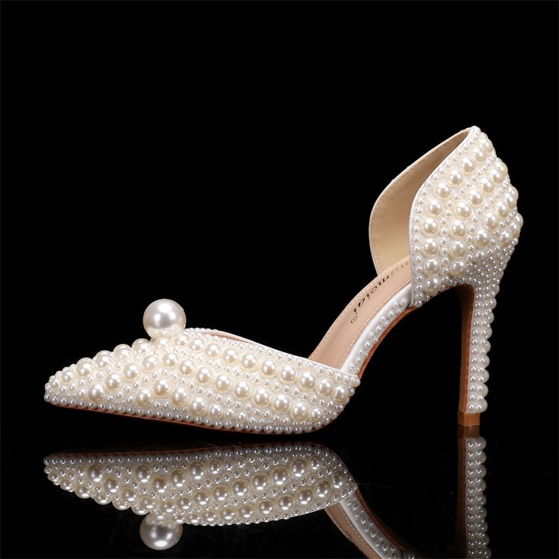 Women's Pearl High Heels and Clutch Set – Pointed Toe Stiletto Bridal Pumps with Matching Beaded Purse for Wedding, Engagement & Formal Events
