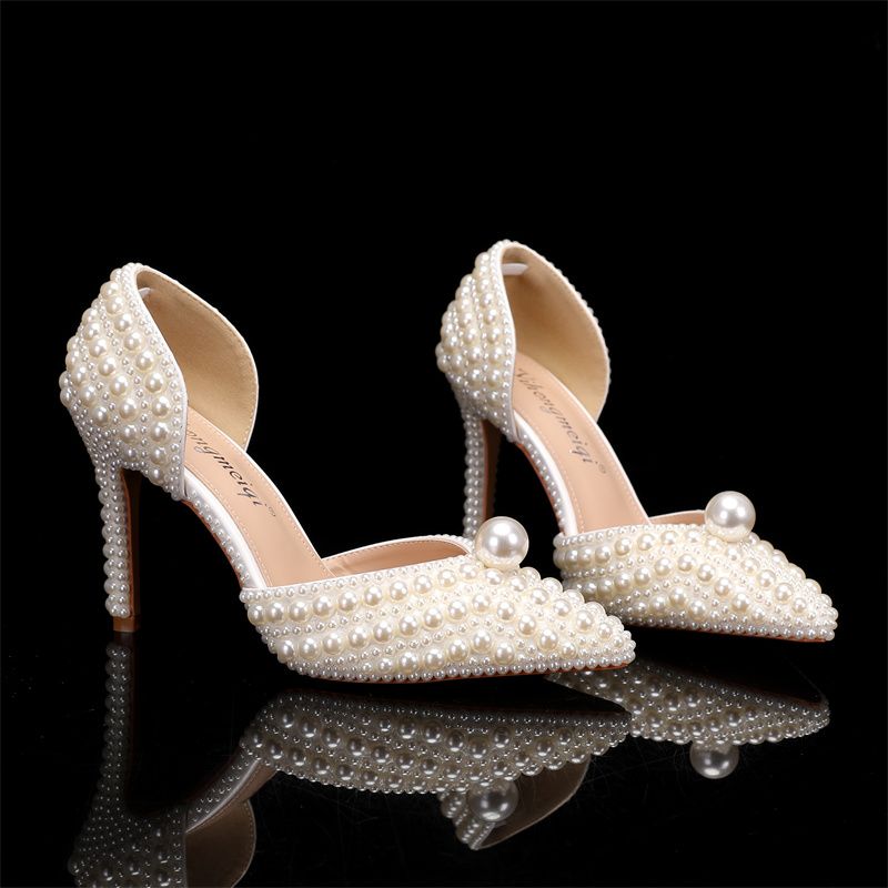 Women's Pearl High Heels and Clutch Set – Pointed Toe Stiletto Bridal Pumps with Matching Beaded Purse for Wedding, Engagement & Formal Events