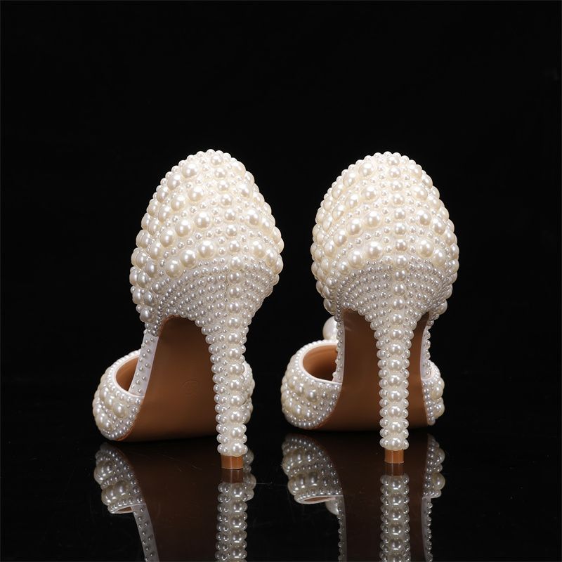 Women's Pearl High Heels and Clutch Set – Pointed Toe Stiletto Bridal Pumps with Matching Beaded Purse for Wedding, Engagement & Formal Events