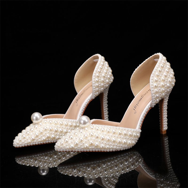 Women's Pearl High Heels and Clutch Set – Pointed Toe Stiletto Bridal Pumps with Matching Beaded Purse for Wedding, Engagement & Formal Events