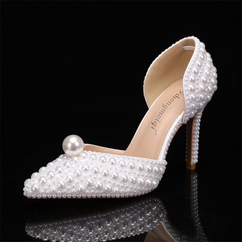 Women's Pearl High Heels and Clutch Set – Pointed Toe Stiletto Bridal Pumps with Matching Beaded Purse for Wedding, Engagement & Formal Events