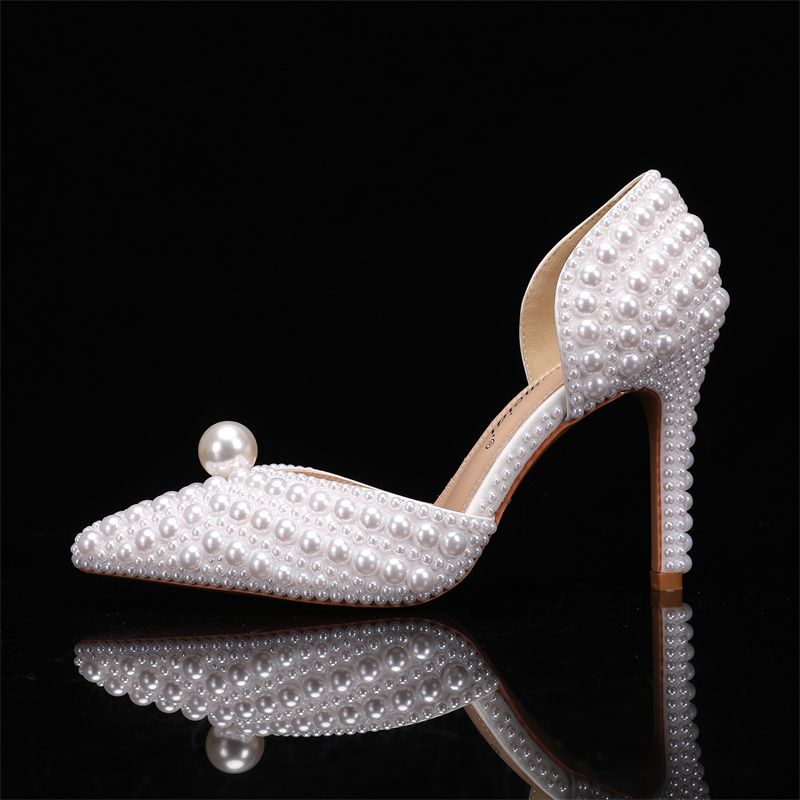 Women's Pearl High Heels and Clutch Set – Pointed Toe Stiletto Bridal Pumps with Matching Beaded Purse for Wedding, Engagement & Formal Events