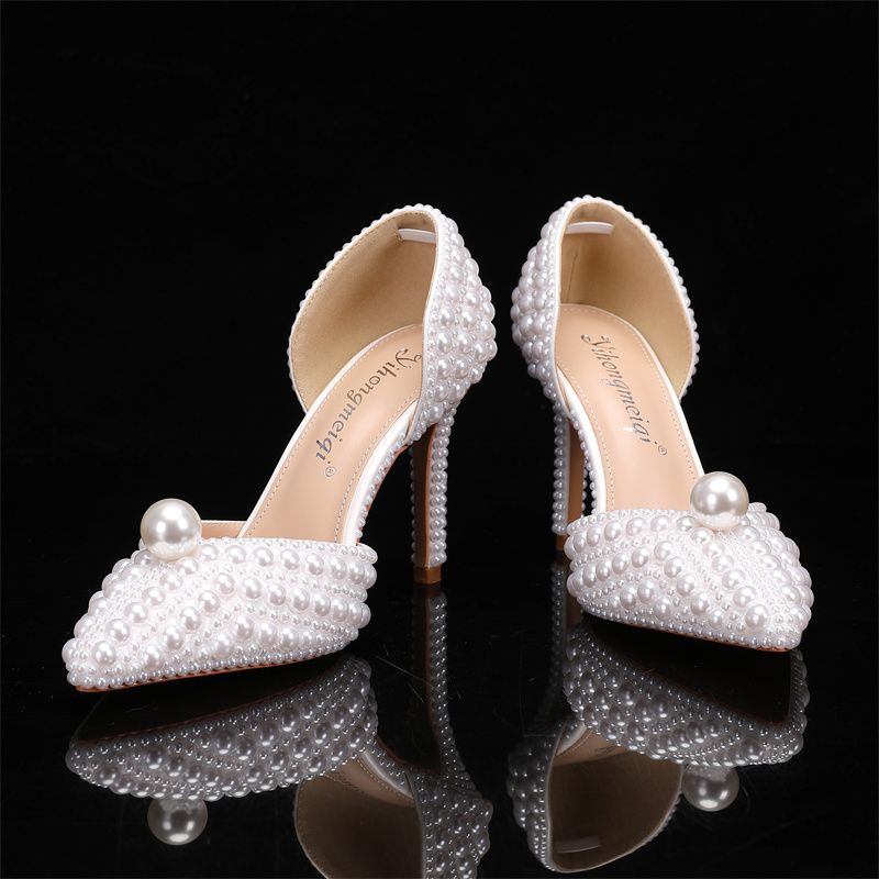 Women's Pearl High Heels and Clutch Set – Pointed Toe Stiletto Bridal Pumps with Matching Beaded Purse for Wedding, Engagement & Formal Events