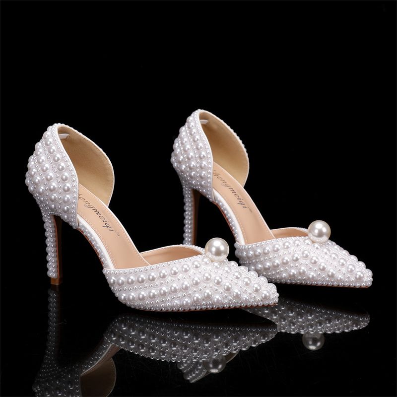Women's Pearl High Heels and Clutch Set – Pointed Toe Stiletto Bridal Pumps with Matching Beaded Purse for Wedding, Engagement & Formal Events