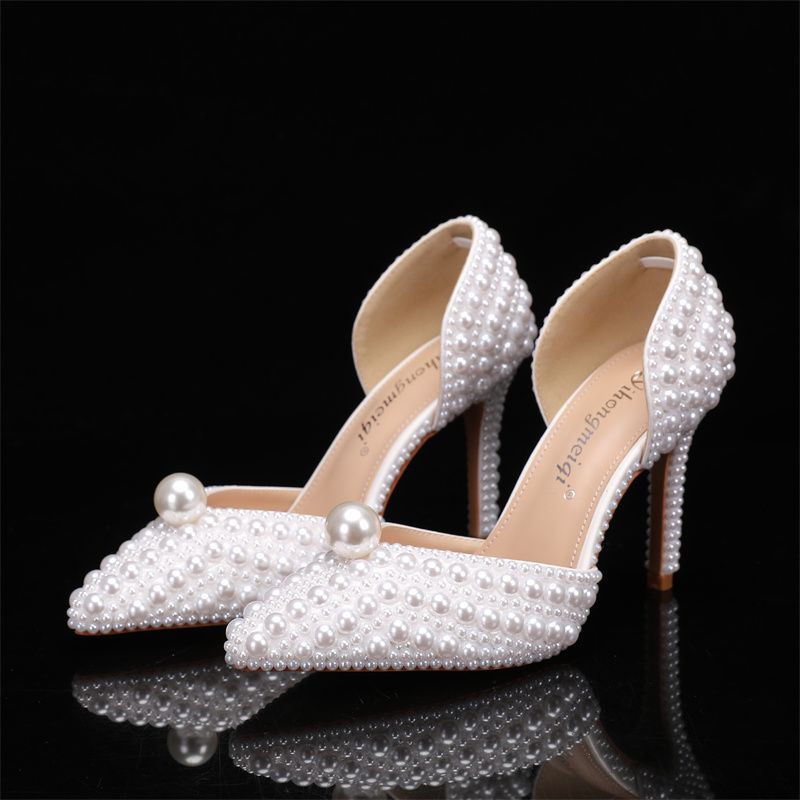 Women's Pearl High Heels and Clutch Set – Pointed Toe Stiletto Bridal Pumps with Matching Beaded Purse for Wedding, Engagement & Formal Events