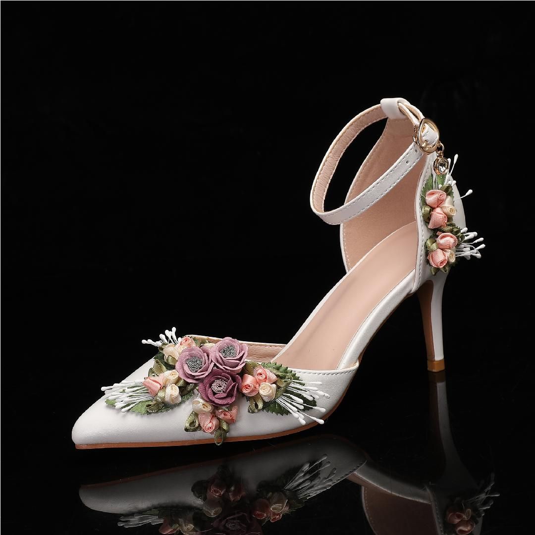 hite Floral High Heel Pumps with Matching Clutch – Romantic Wedding & Special Occasion Shoes for Women