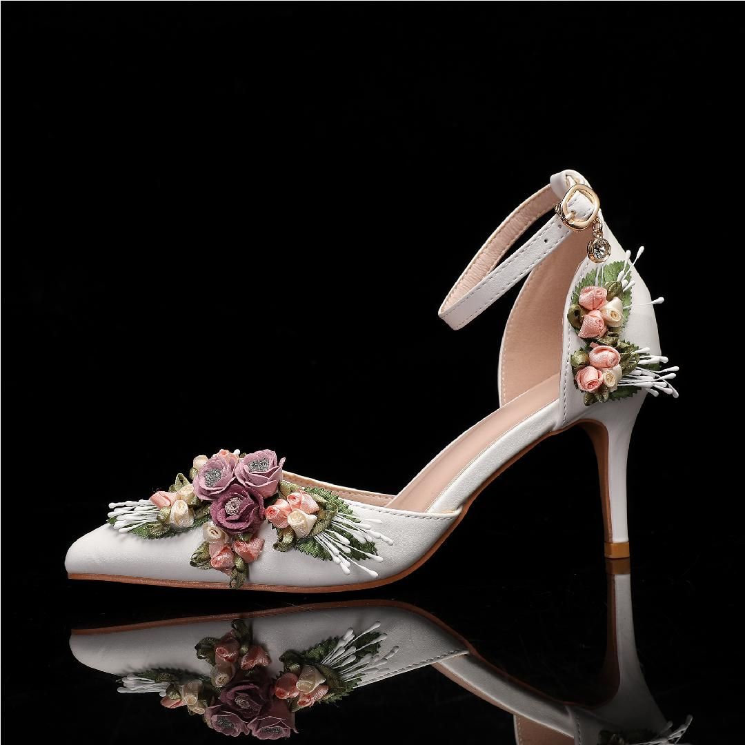 hite Floral High Heel Pumps with Matching Clutch – Romantic Wedding & Special Occasion Shoes for Women