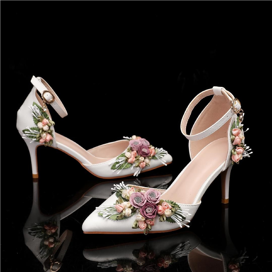 hite Floral High Heel Pumps with Matching Clutch – Romantic Wedding & Special Occasion Shoes for Women