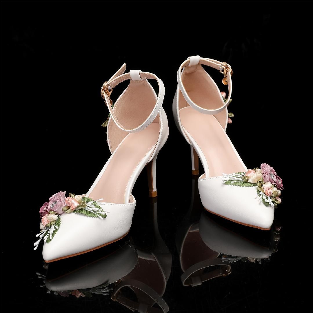 hite Floral High Heel Pumps with Matching Clutch – Romantic Wedding & Special Occasion Shoes for Women