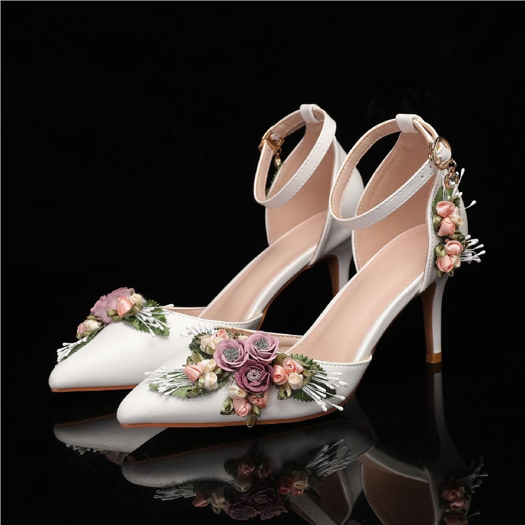 hite Floral High Heel Pumps with Matching Clutch – Romantic Wedding & Special Occasion Shoes for Women