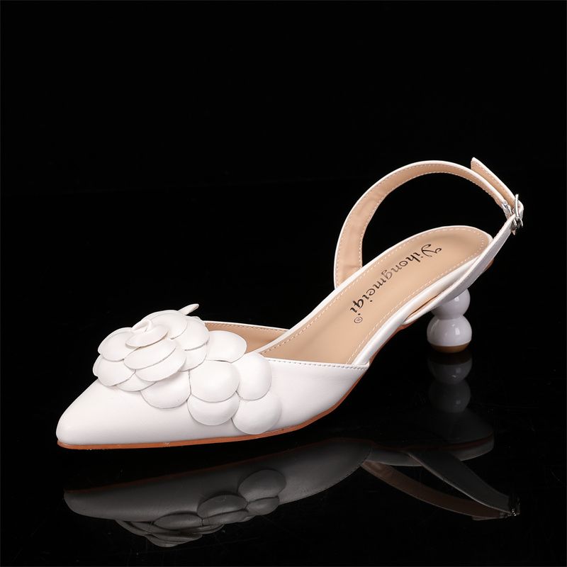 Women's White Lace and Pearl Embellished High Heel Platform Wedding Shoes with Ribbon Anklets for Bridal and Formal Ceremonies