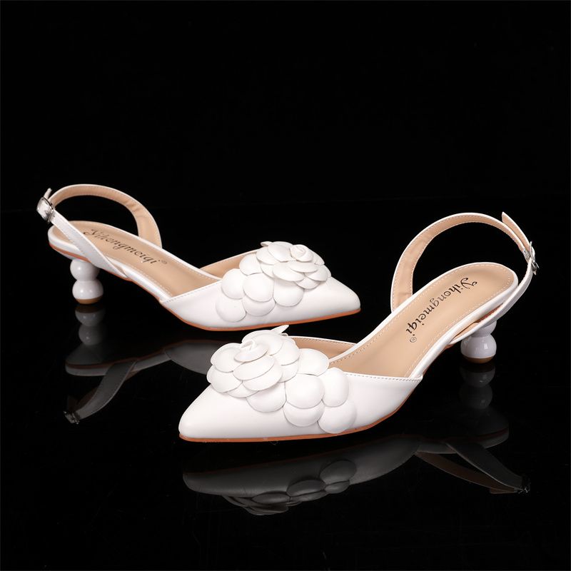 Women's White Lace and Pearl Embellished High Heel Platform Wedding Shoes with Ribbon Anklets for Bridal and Formal Ceremonies