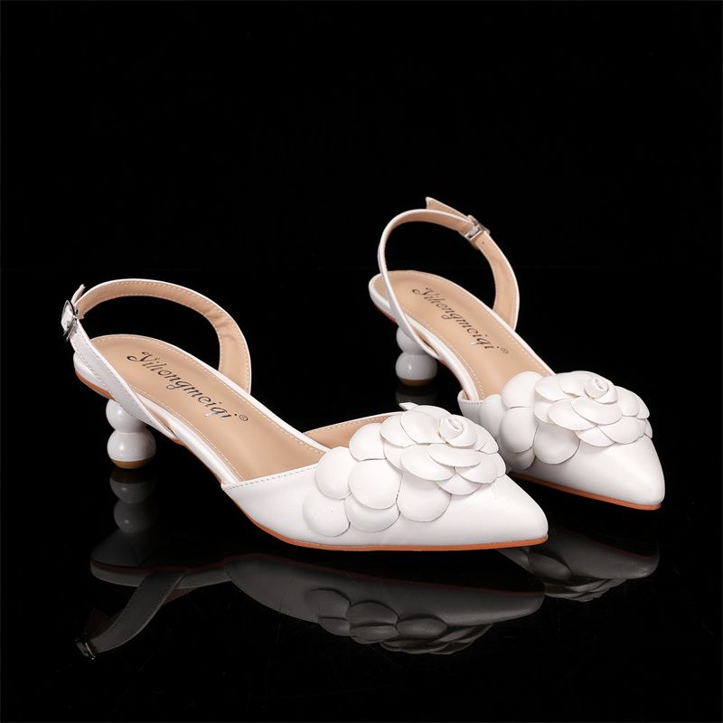 Women's White Lace and Pearl Embellished High Heel Platform Wedding Shoes with Ribbon Anklets for Bridal and Formal Ceremonies