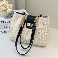 Fashionable Woven Color-Block Bag – Classic Tote Bag Large Capacity Shoulder bags Stylish Ladies Bag Chic and Stylish Women's Handbag