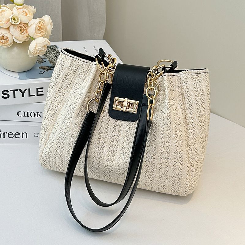 Fashionable Woven Color-Block Bag – Classic Tote Bag Large Capacity Shoulder bags Stylish Ladies Bag Chic and Stylish Women's Handbag